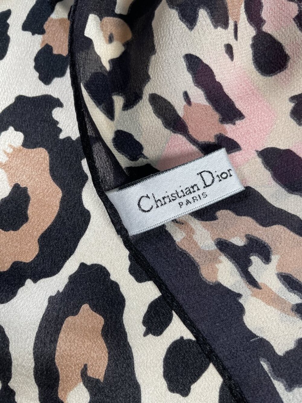 Vintage Christian Dior Silk Chiffon Scarf Leopard Pink Logo 66" x 24" - Picture 3 of 16